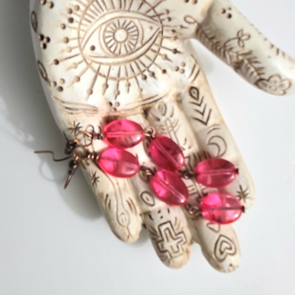 Pink Glass Dangle Earrings, Pink Drop Earrings - Picture 2 of 2